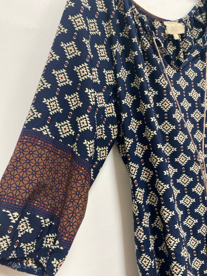 Vanessa Virginia Size S Navy Tan Southwestern Ladies Dress