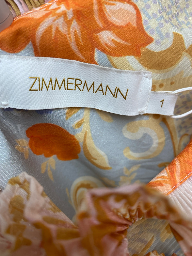 NWT ZIMMERMANN Size 6 Cream/Brown Pink/Multi Crinkle Cropped Ladies Top