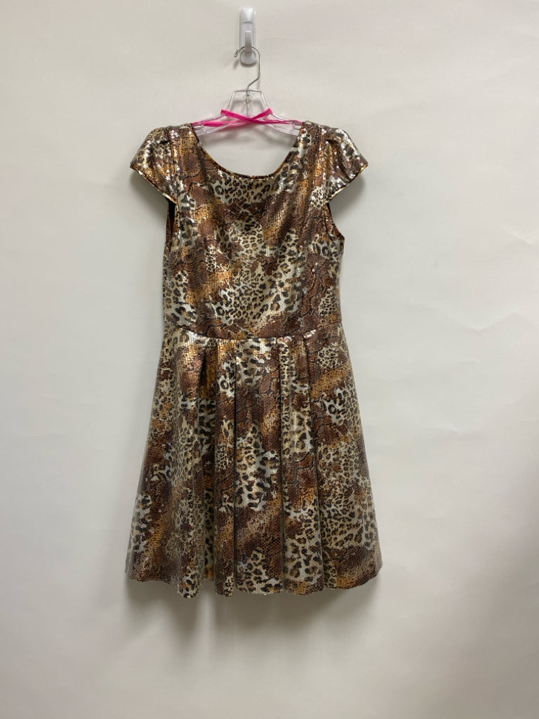Betsey Johnson Size 8 Brown Gray/Black Animal Print Sequins Ladies Dress