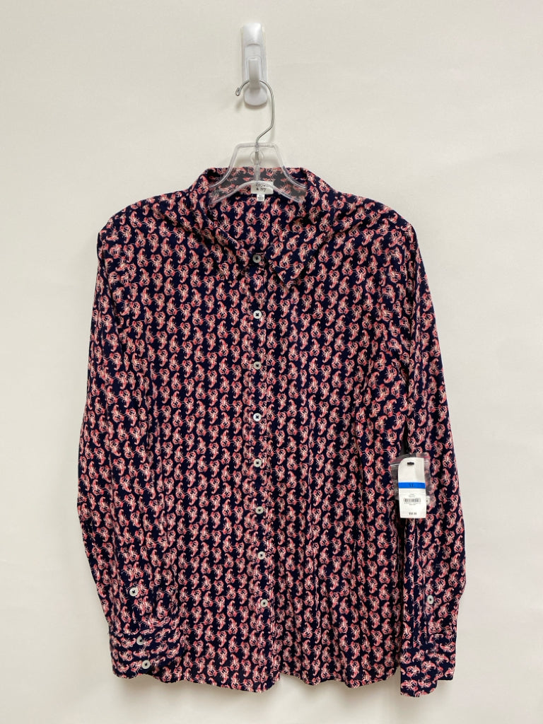 NWT Crown &amp; Ivy Size XL Navy Red/White Crab Long Sleeve Ladies Top