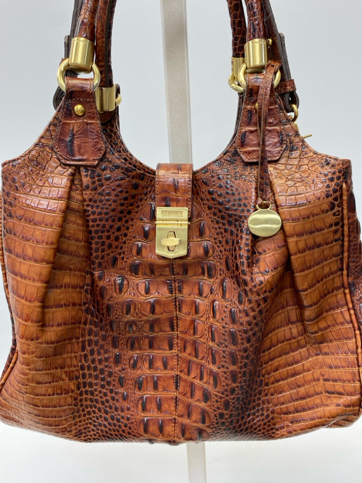 Brahmin Dark Brown Embossed Leather Handbag
