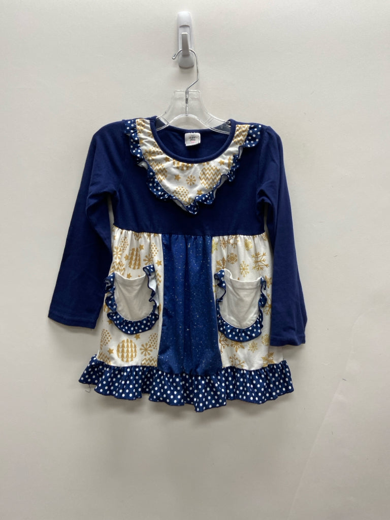 SIZE 3X Navy White/Gold Snowflake Long Sleeve Girl&