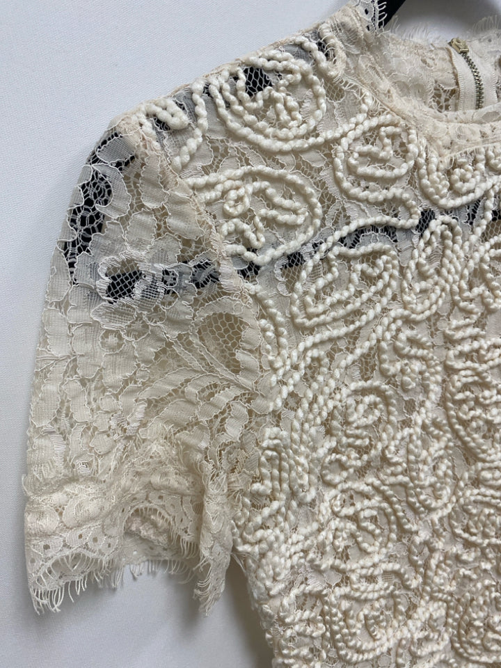 Anne Klein Size XS Cream Texture Lace Ladies Top