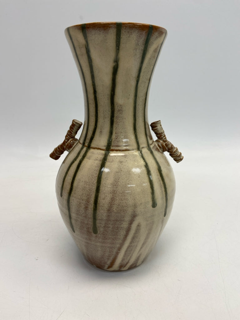 Seagrove Cream Green Drip glaze Pottery Vase