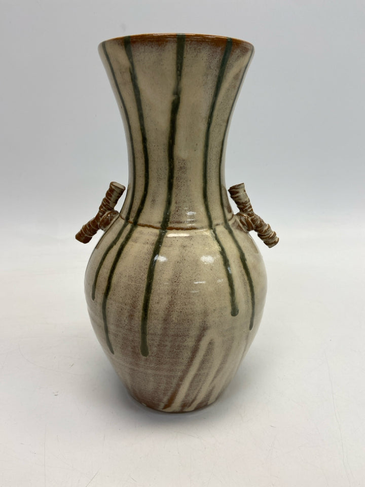 Seagrove Cream Green Drip glaze Pottery Vase