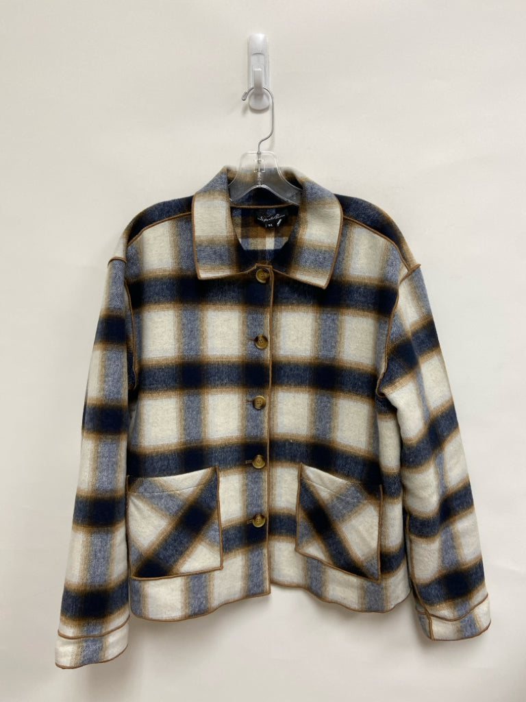 Charlie B Size L Cream/Navy Tan Windowpane Button Up Ladies Jacket