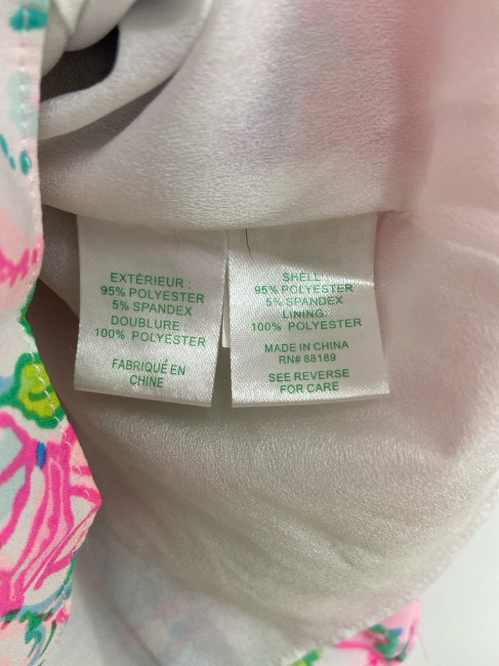 LILLY PULITZER Size 2 Pink/Blue Green/Yellow Flowers Ladies Dress