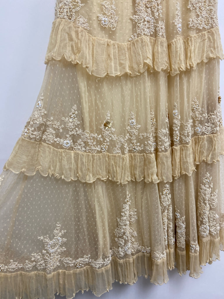 NWT Size XS Ivory Ruffles Maxi Embroidered Ladies Skirt