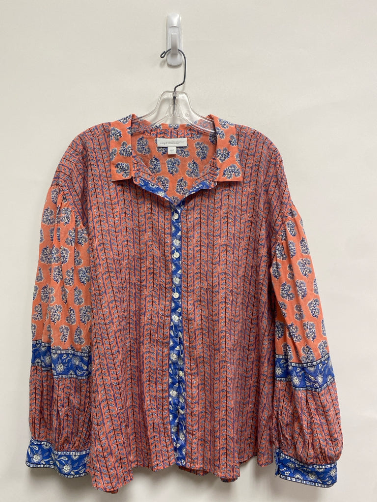 J Jill Size L Pink Blue/White Floral Ladies Top
