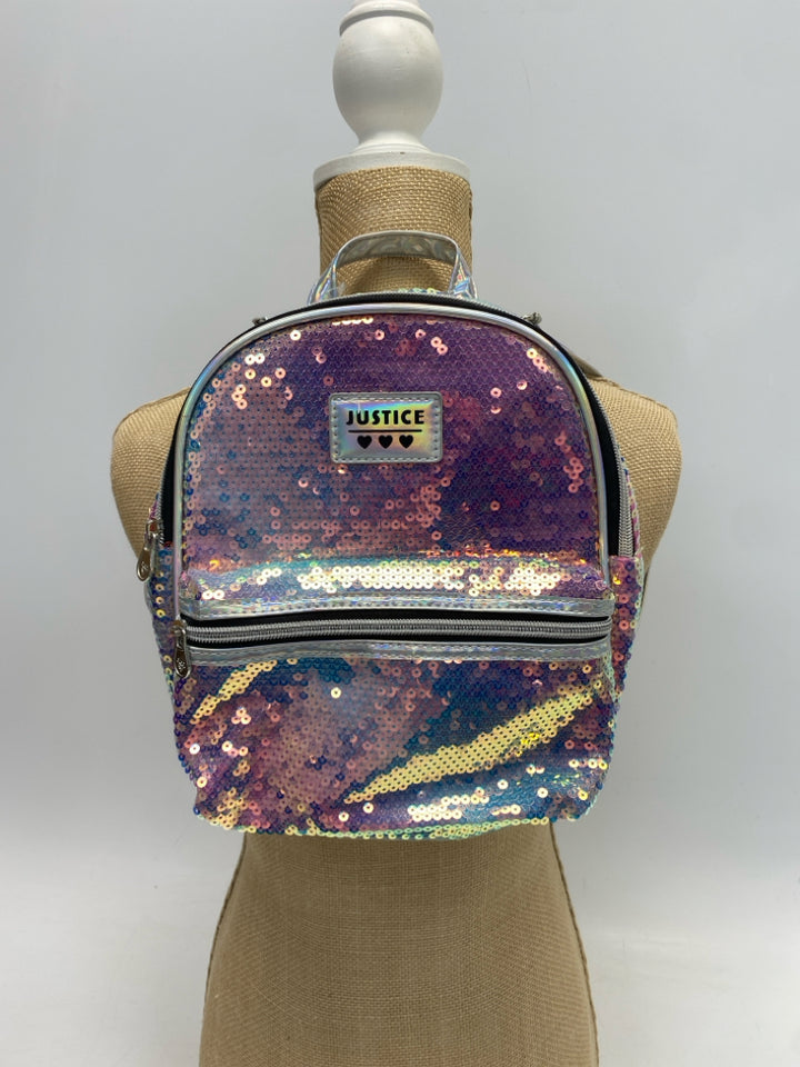 NWT Justice Silver Iridescent Sequined Kids Backpack