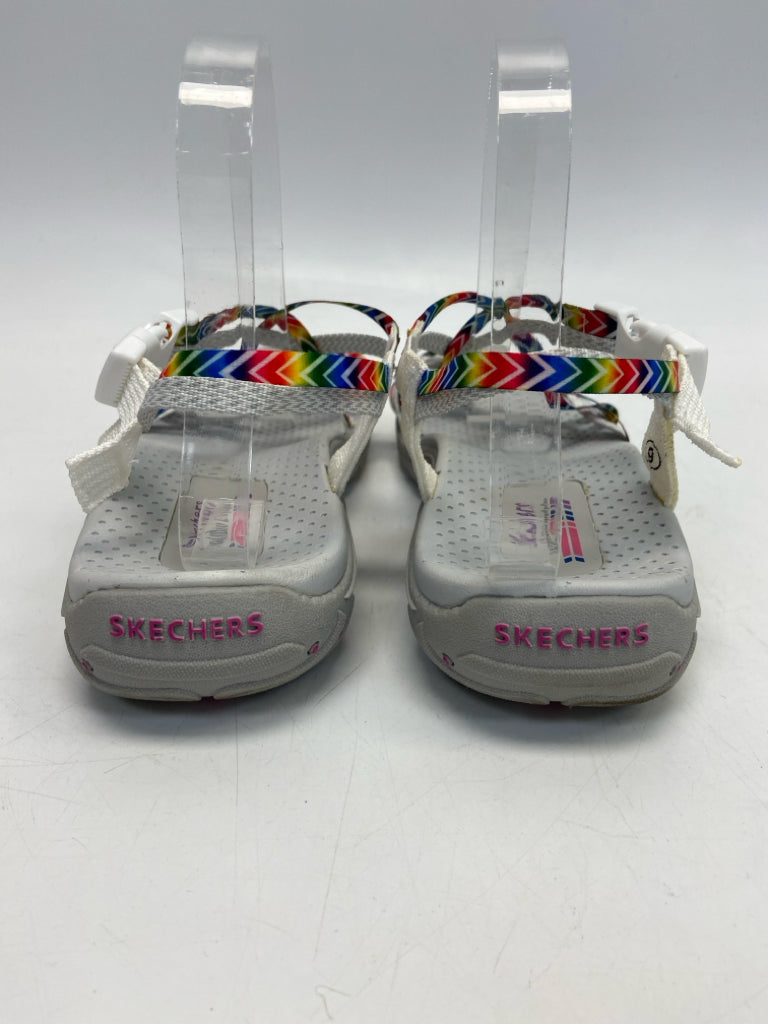 Skechers  Size 9 Pale Gray Multi-Color Crisscross Sandals