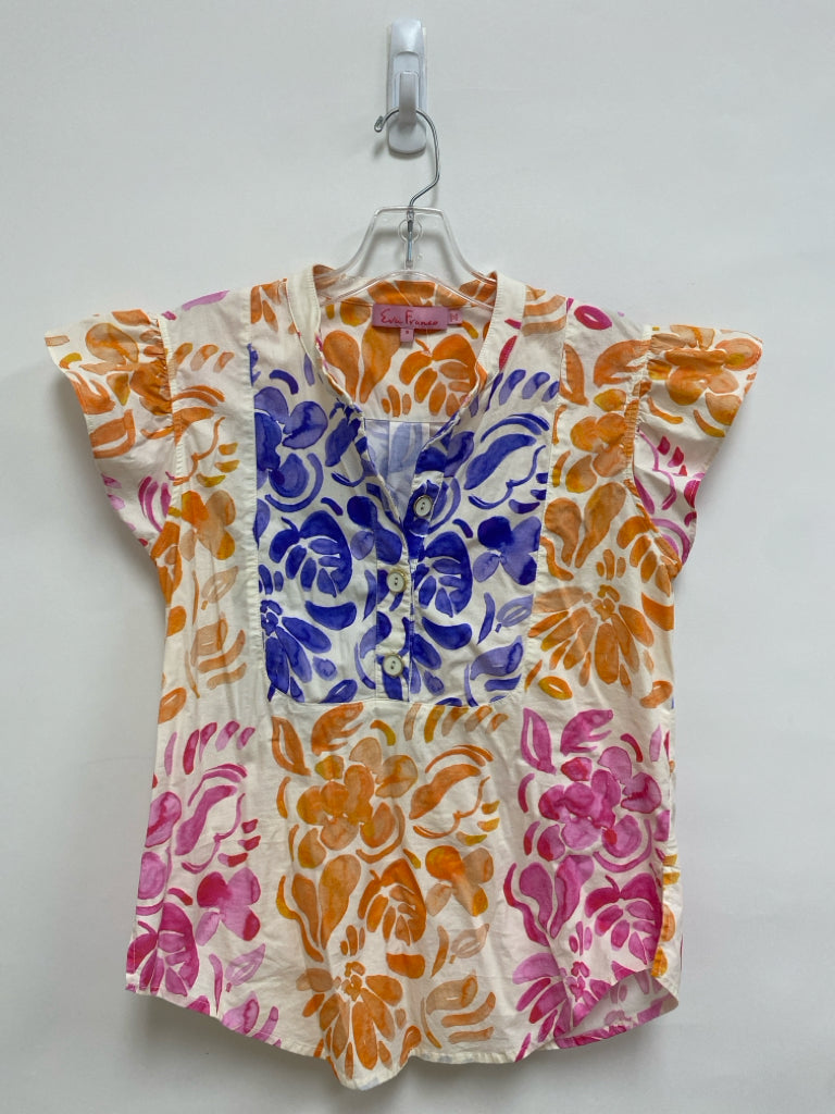Eva Franco Size S Cream/Pink Orange/Blue Flowers Ladies Top