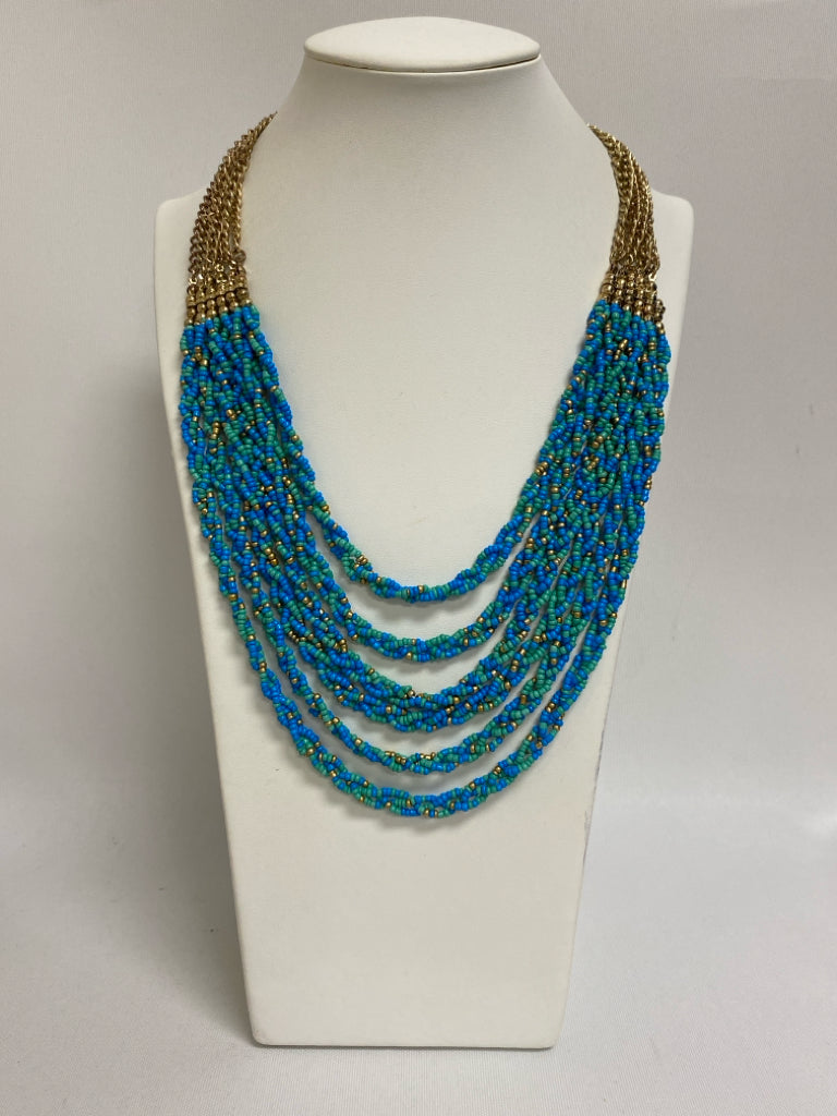 Talbots Gold Color Blue/Green Beaded Necklace