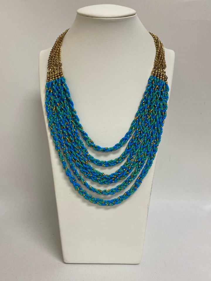 Talbots Gold Color Blue/Green Beaded Necklace