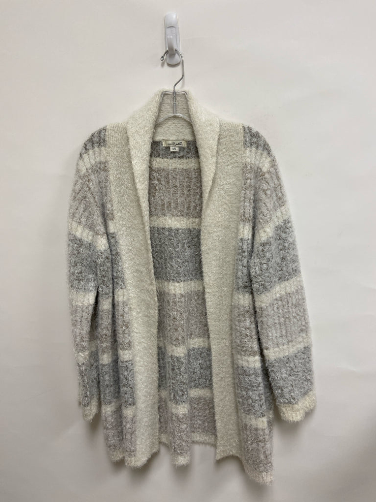 Simply Noelle Size 12/14 White/Taupe Fuzzy Duster Ladies Sweater