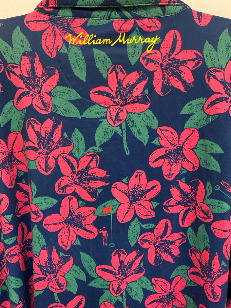 Size XXL Navy Magenta Floral Polo Men&