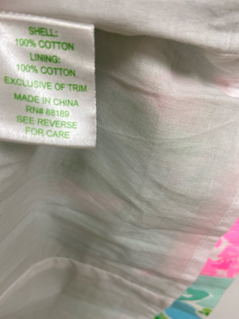 LILLY PULITZER Size 12 White/Pink Aqua/Green Flowers Sleeveless Ladies Dress