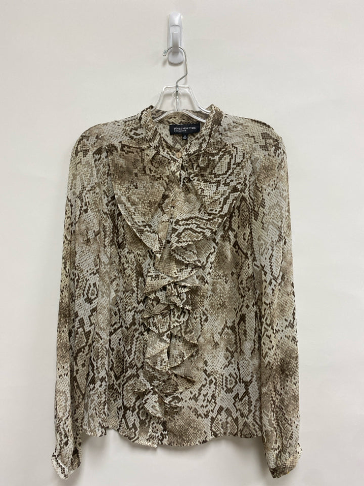 NWT Jones New York Size 10 White Brown Snake Print Ladies Top