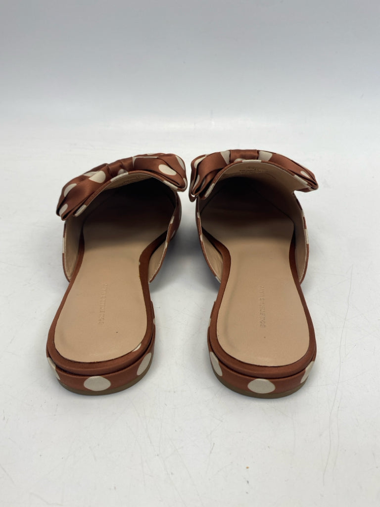 Size 8.5 Brown/Cream Polka Dot Satin Flats