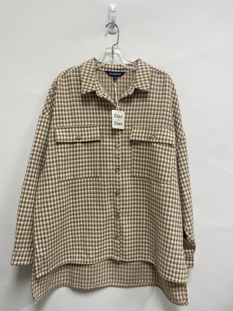 NWT Davi&amp;Dani  SIZE  1X Tan White Diamond Print Plus Size Jacket