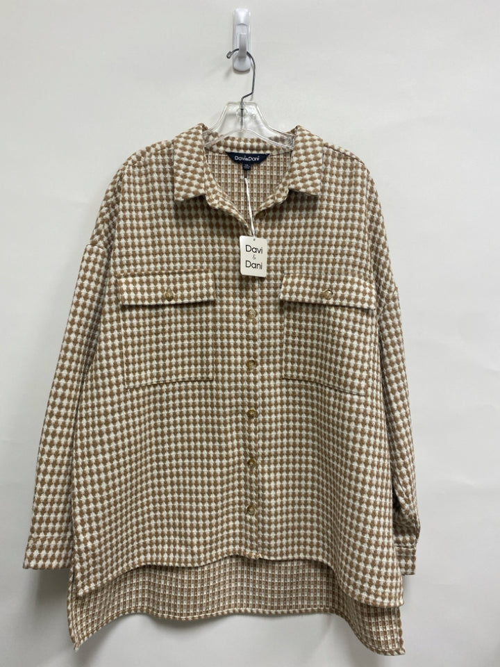 NWT Davi&amp;Dani  SIZE  1X Tan White Diamond Print Plus Size Jacket