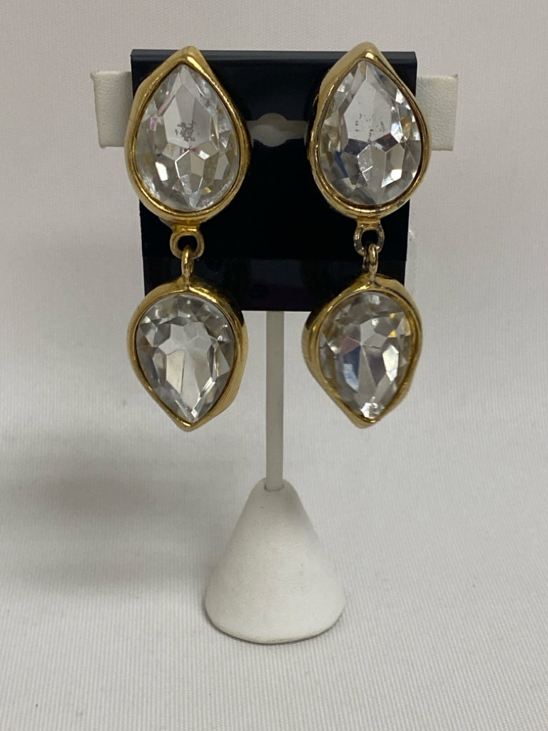 Gold Color Clear Teardrop Earrings
