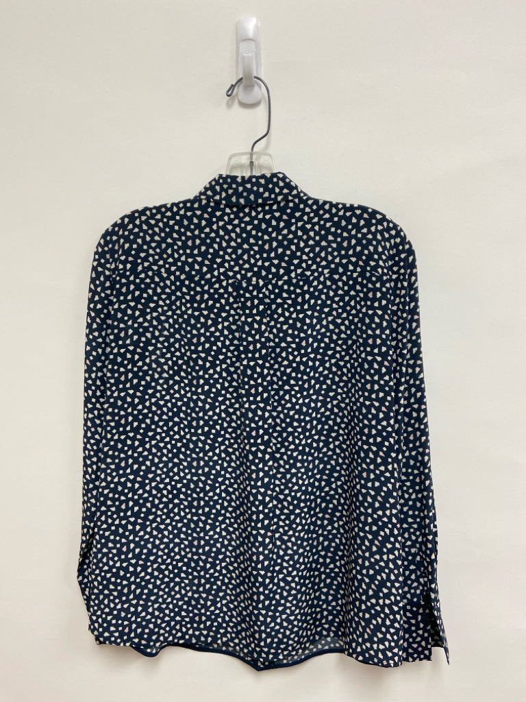 LAFAYETTE 148 Size XS Navy Tan Print Button Up Silk Ladies Top