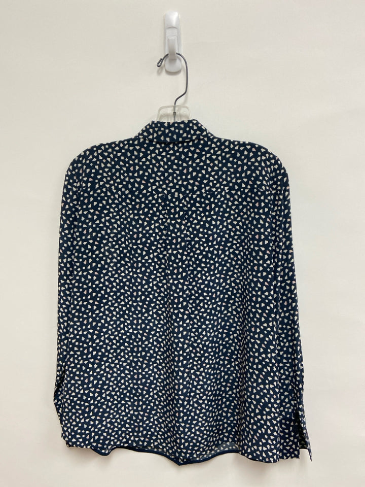 LAFAYETTE 148 Size XS Navy Tan Print Button Up Silk Ladies Top