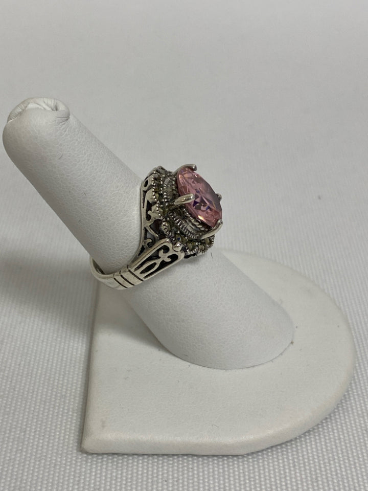Silver Color Pink Jeweled Ring