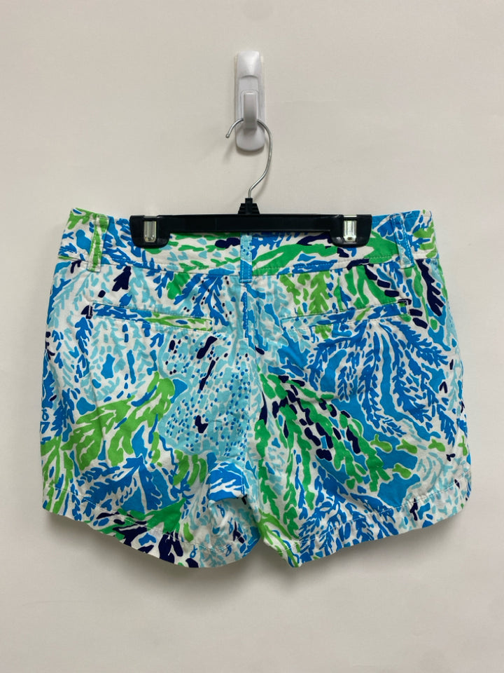 LILLY PULITZER Size 2 White/Blue Green/Navy Abstract Ladies Shorts