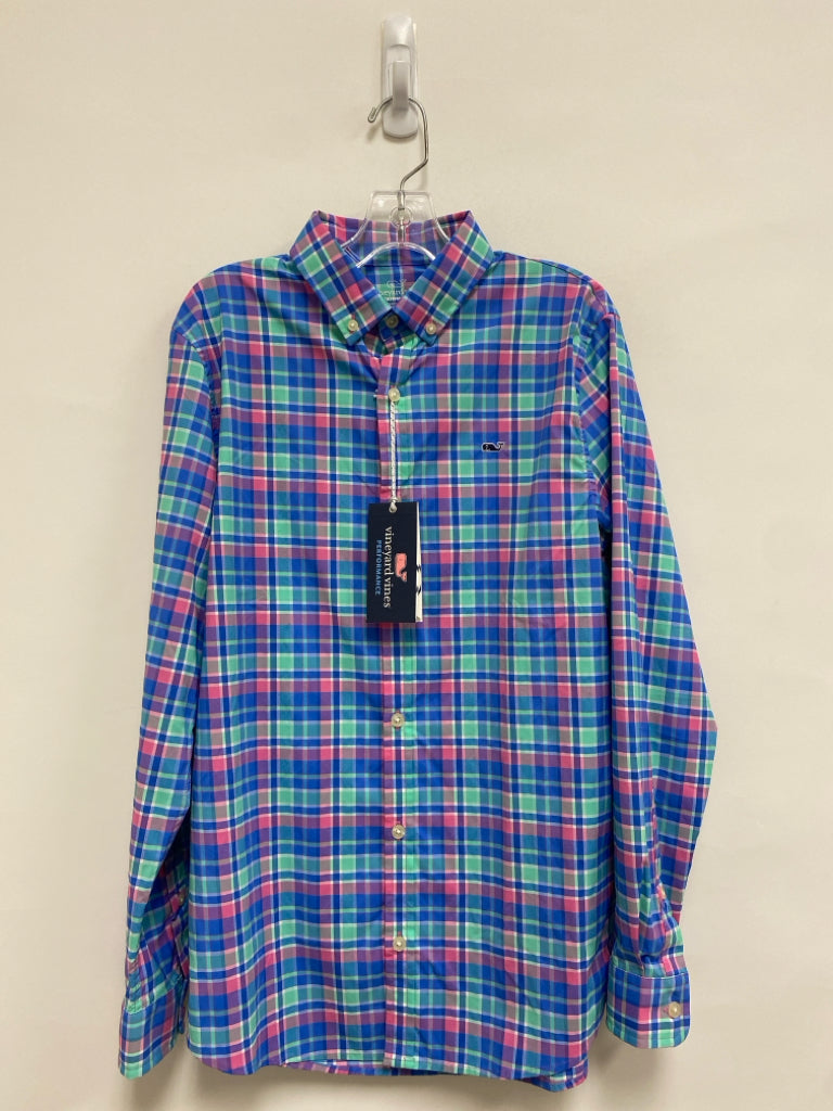 NWT Vineyard Vines SIZE 16 Blue/Pink Turquoise Plaid Button Up Boy&