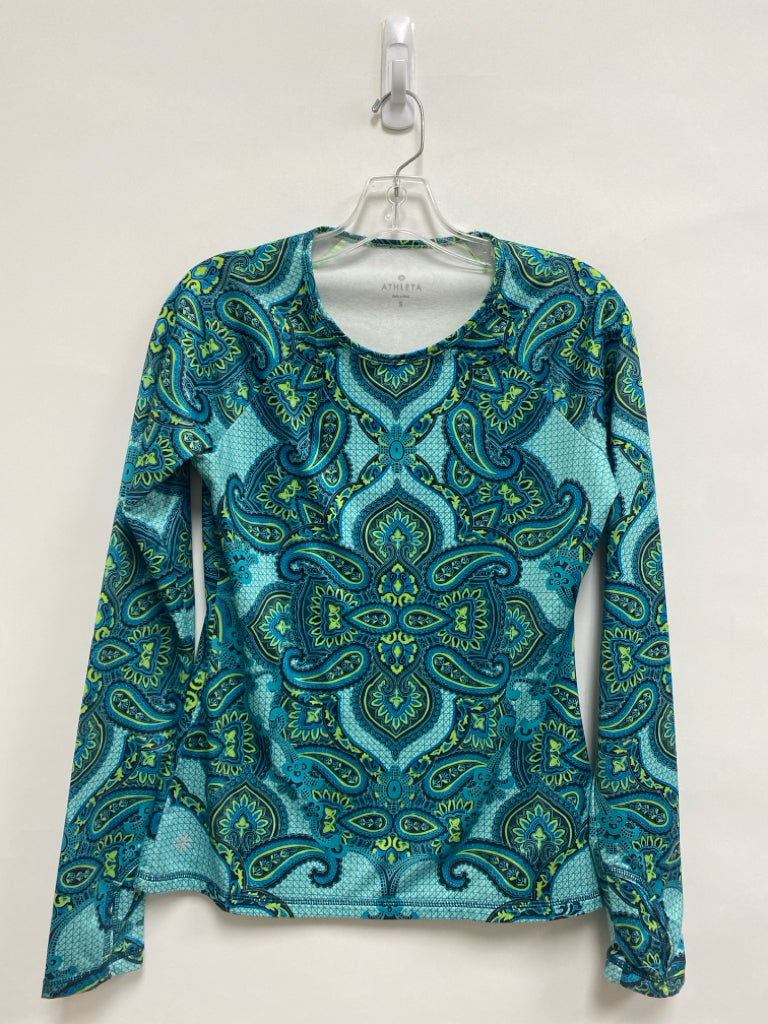 Athleta Size S Turquoise Yellow/Black Paisley Athletic Top