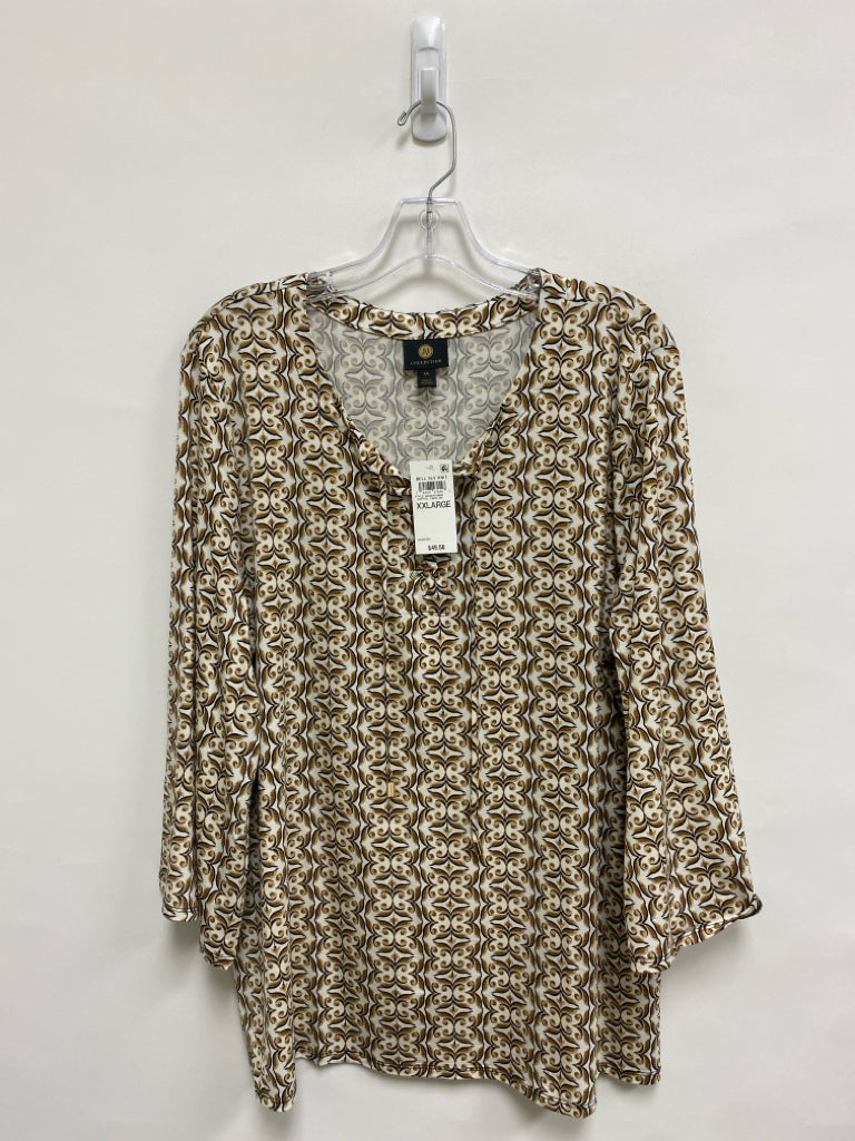 NWT JM Collection Size XXL Cream Brown/Black Print Plus Size Top