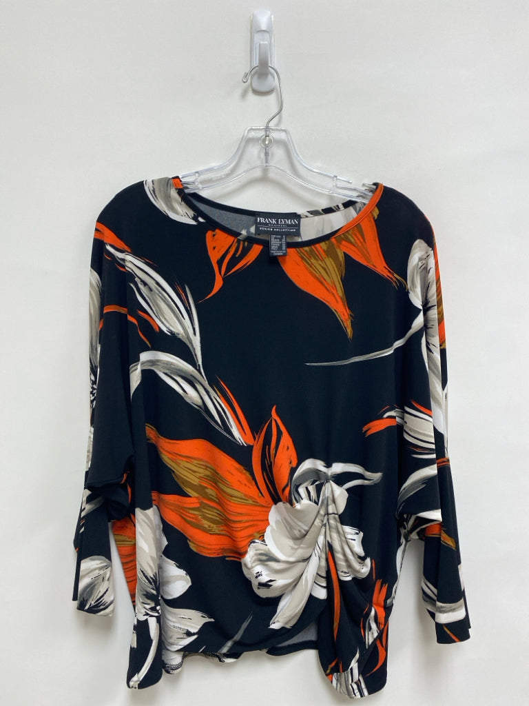 Frank Lyman Size 6 Black Orange/White Flowers Ladies Top