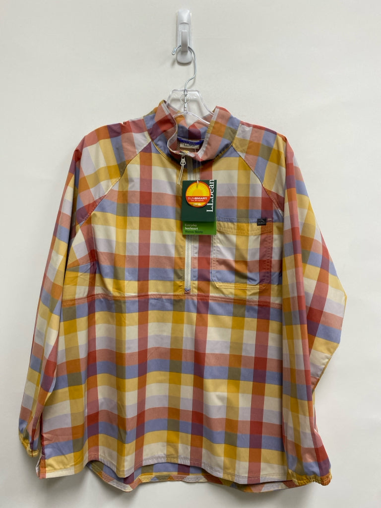 NWT L L Bean  SIZE  1X Yellow Pink/Lavender Plaid Pullover Plus Size Top