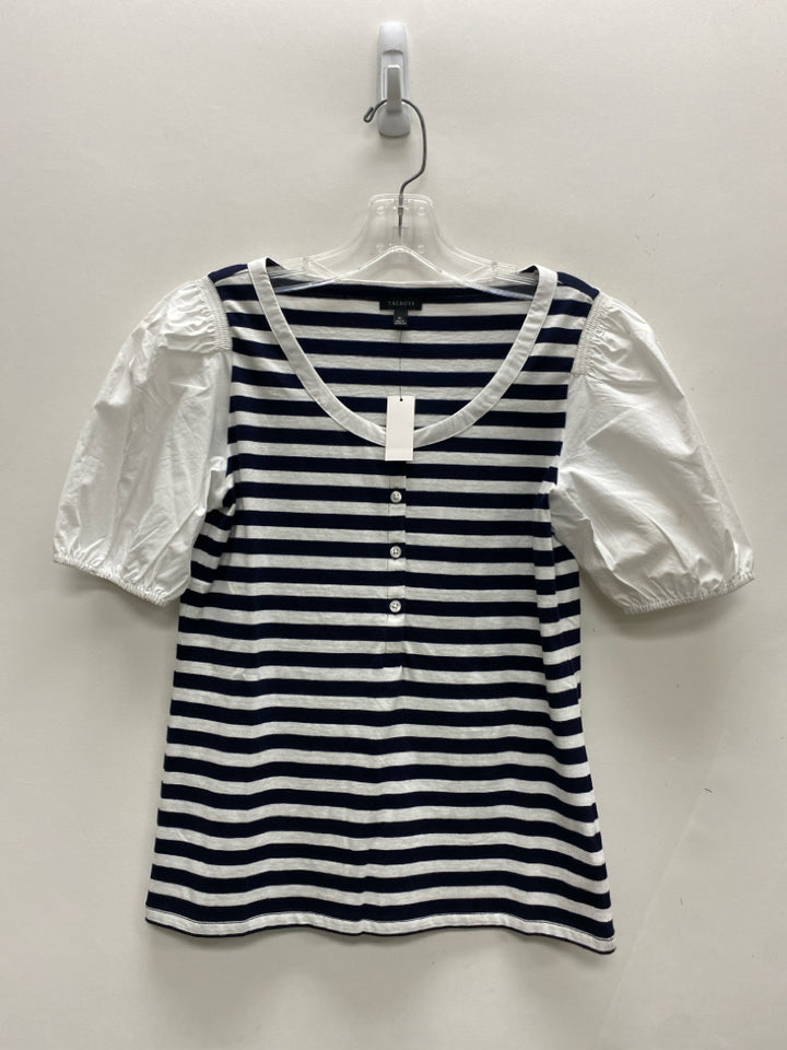 NEW Talbots Size XS White/Navy Stripes Puff Sleeve Ladies Top