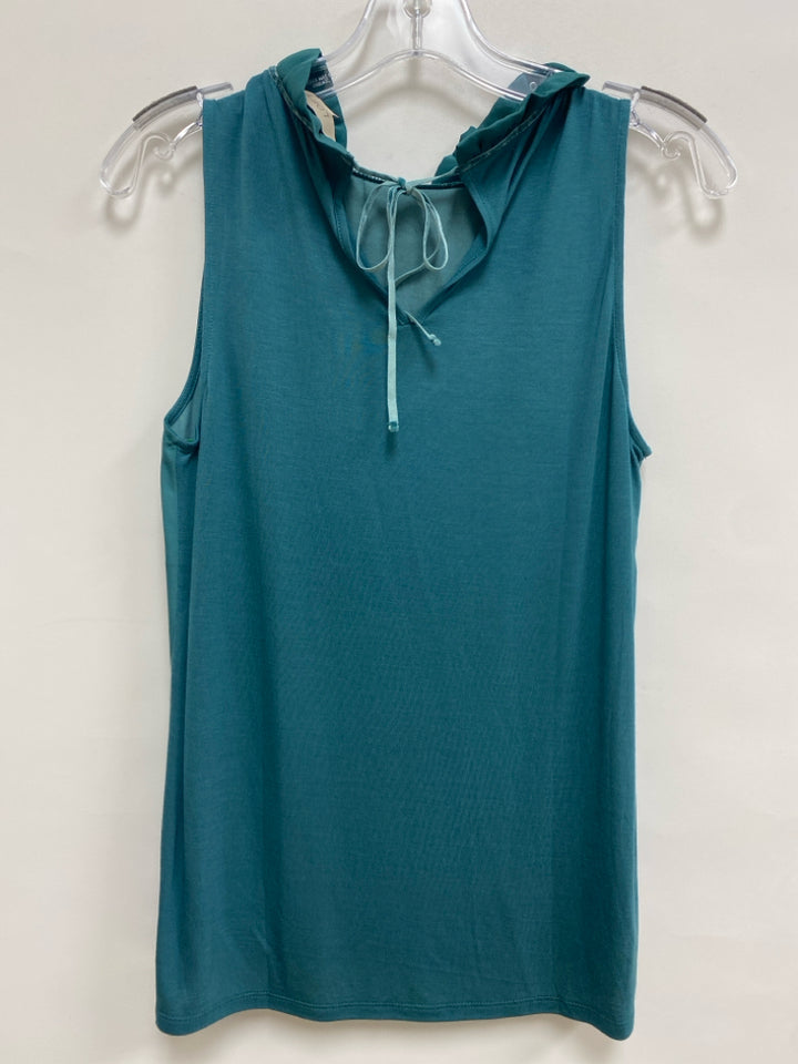 NWT LOFT Size XS Dark Seafoam Ruffles Sleeveless Ladies Top