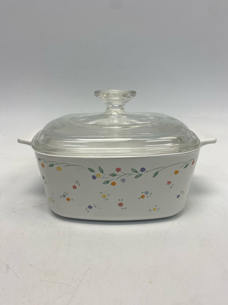 Corningware White Multi Color Flowers Bakeware