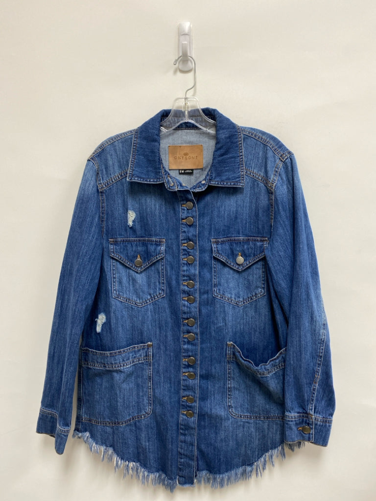 one5one Size M Blue Button Up Denim Ladies Jacket