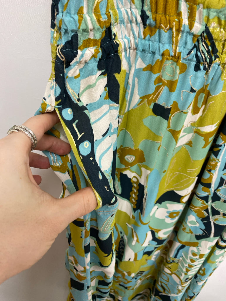 Spartina 449 Size S Aqua/Navy Cream/Green Abstract Maxi Ladies Dress