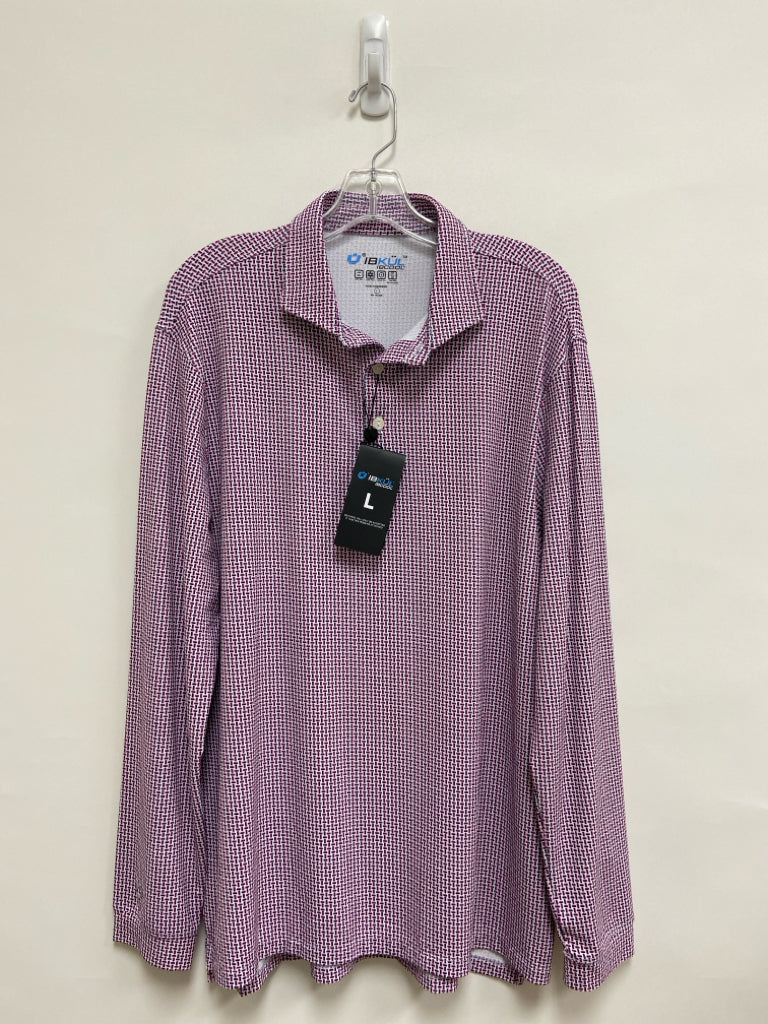 NWT IBKUL Size L White Black/Pink Print Polo Men&