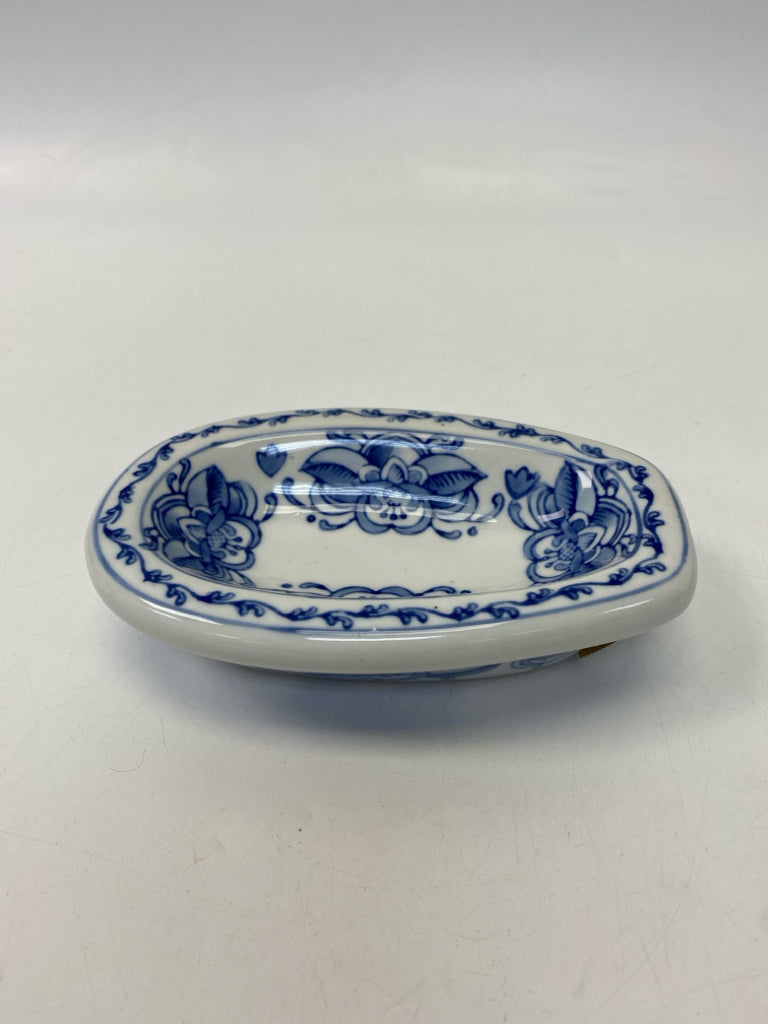 Blue White Print Ceramic Soap Dish