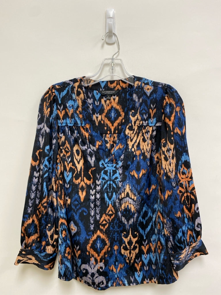 NWT Liverpool Size M Black/Blue Terra Cotta 3/4 Sleeve Ladies Top