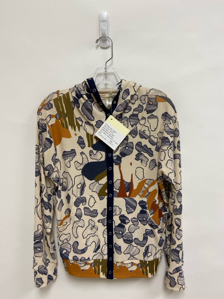 NWT Size S Cream Navy/Brown Animal Print Hooded Ladies Top