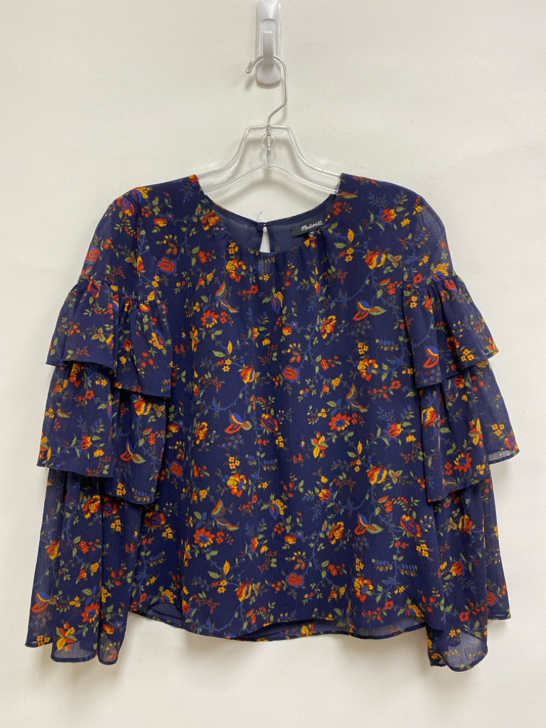 Madewell Size XS Navy Red/Gold Flowers Bell Sleeves Ladies Top