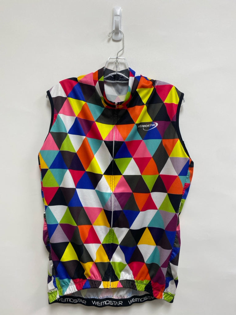 SIZE  2X Primary Colors Geometric Zip Down Plus Size Athletic Top