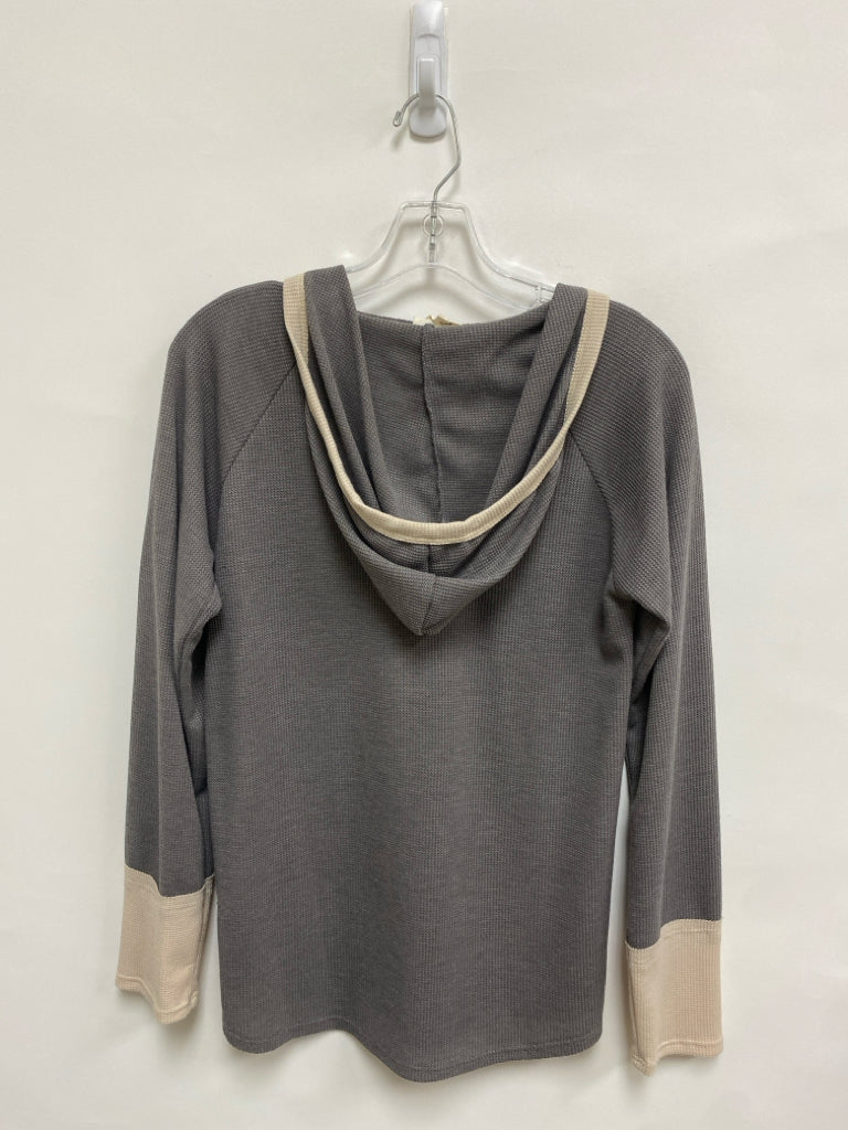 BIBI Size S Gray Cream Trimmed Hooded Ladies Top