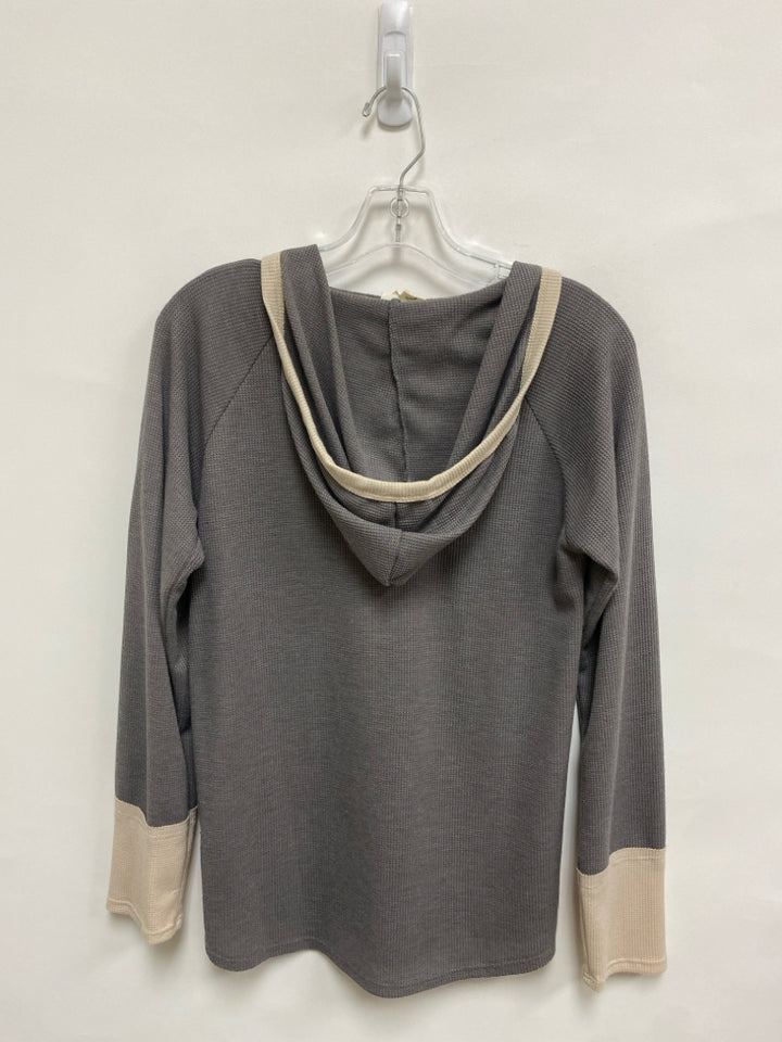 BIBI Size S Gray Cream Trimmed Hooded Ladies Top