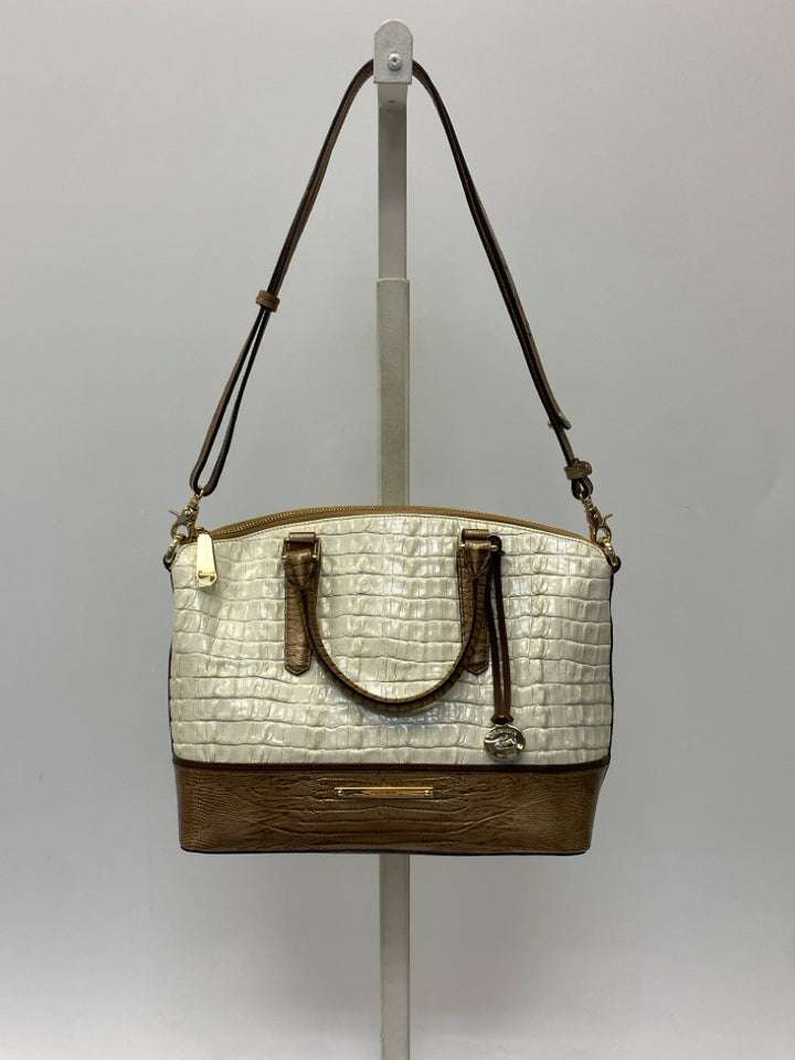 Brahmin Cream Brown Embossed Leather Handbag