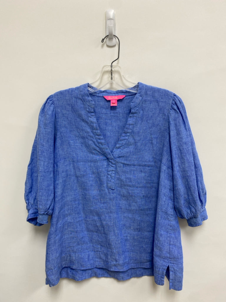 LILLY PULITZER Size 0 Blue Linen Ladies Top